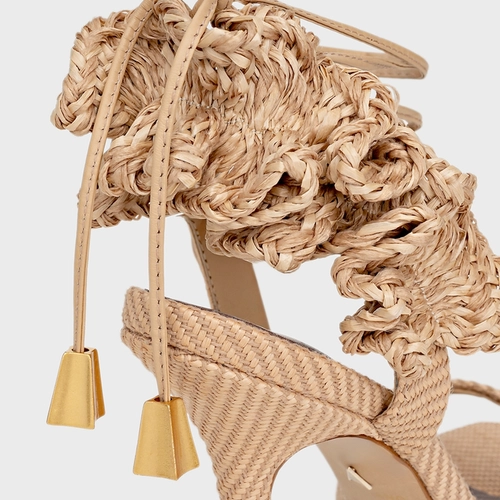 Sandália Ripple Tressê Lace Up Salto Fino Bege Porcini