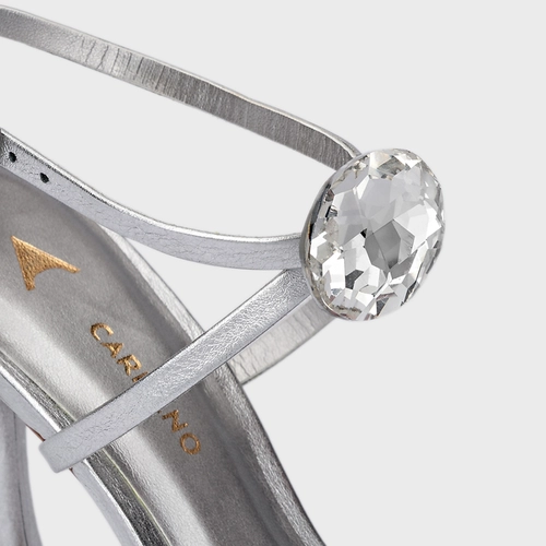 Sandália Cristal Diamond Salto Fino Couro Metalizado Prata