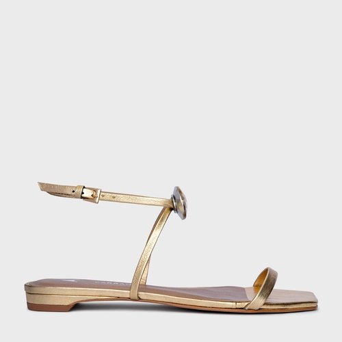 Sandália Flat Diamond Cristal Couro Metalizado Dourado