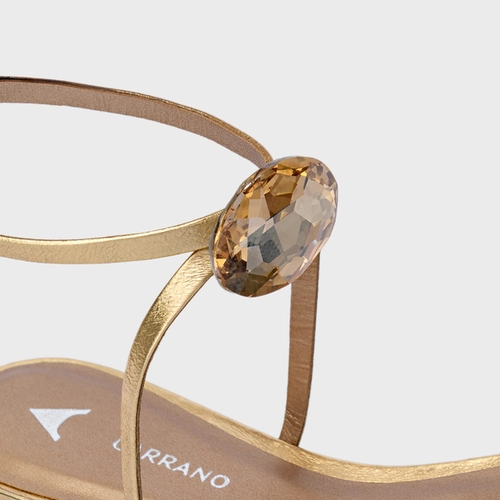 Sandália Flat Diamond Cristal Couro Metalizado Dourado