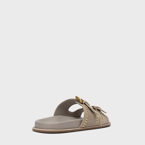 Flat Papete Boho Multi Studs Couro Suede Cinza Cashmere