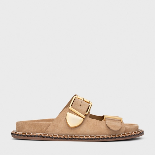 Flat Birken Collab Carrano + A.mar Couro Suede Bege Toffee