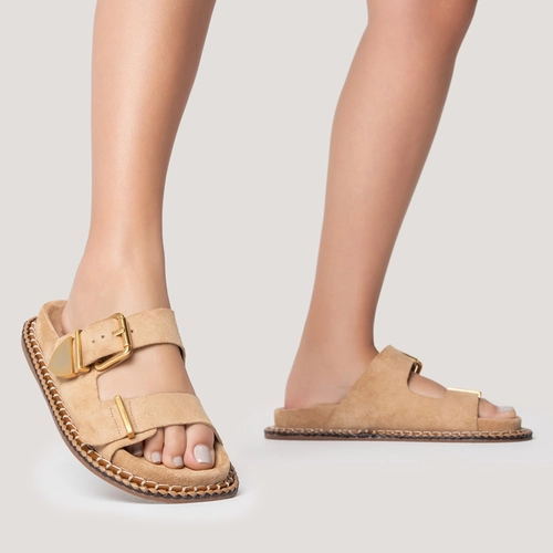 Flat Birken Collab Carrano + A.mar Couro Suede Bege Toffee