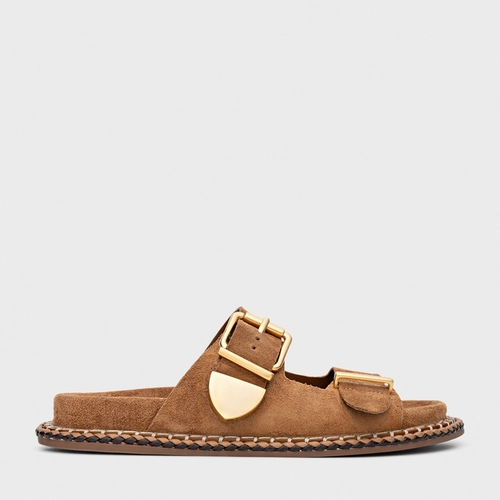 Flat Birken Collab Carrano + A.mar Couro Suede Marrom Saddle