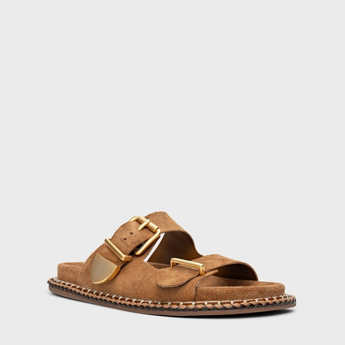 Flat Birken Collab Carrano + A.mar Couro Suede Marrom Saddle