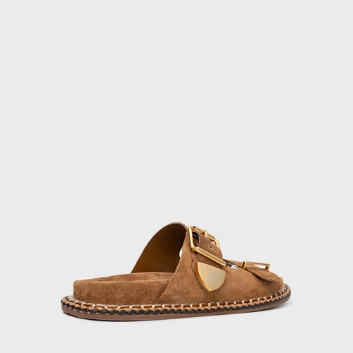 Flat Birken Collab Carrano + A.mar Couro Suede Marrom Saddle