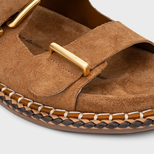 Flat Birken Collab Carrano + A.mar Couro Suede Marrom Saddle
