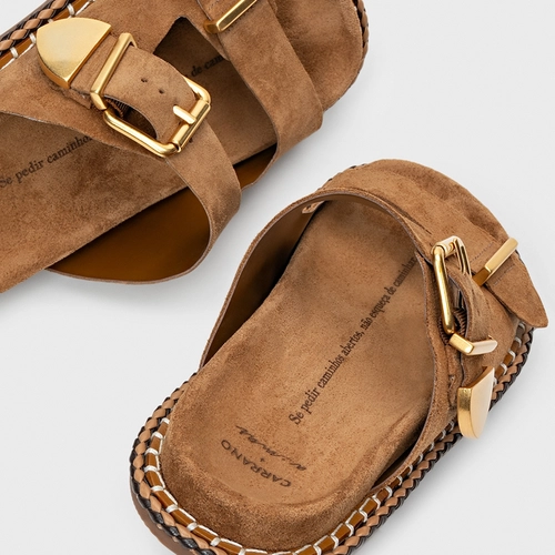 Flat Birken Collab Carrano + A.mar Couro Suede Marrom Saddle