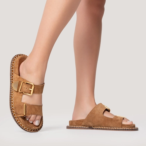 Flat Birken Collab Carrano + A.mar Couro Suede Marrom Saddle