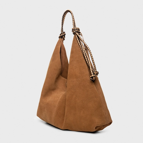 Bolsa Hobo Collab Carrano + A.mar Couro Suede Marrom Saddle
