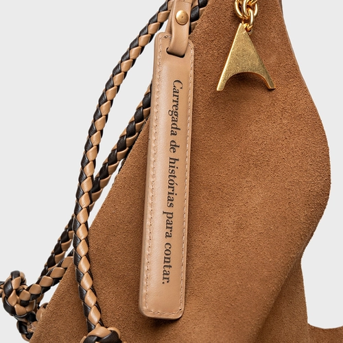 Bolsa Hobo Collab Carrano + A.mar Couro Suede Marrom Saddle