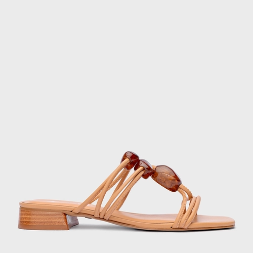 Flat Natural Stone Salto Bloco Couro Bege Biscuit