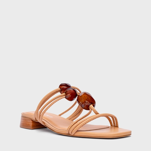 Flat Natural Stone Salto Bloco Couro Bege Biscuit