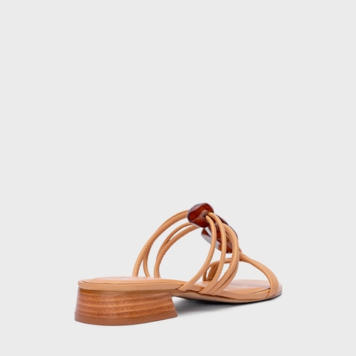 Flat Natural Stone Salto Bloco Couro Bege Biscuit