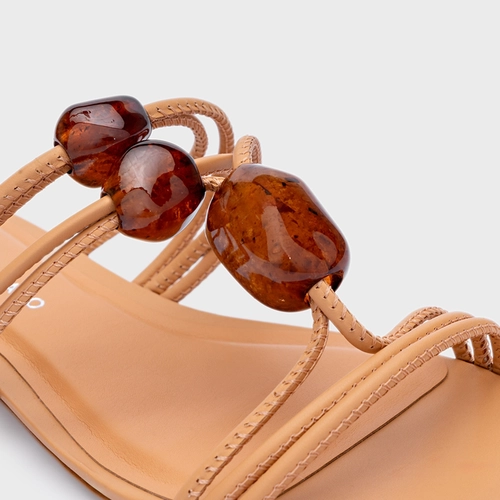 Flat Natural Stone Salto Bloco Couro Bege Biscuit