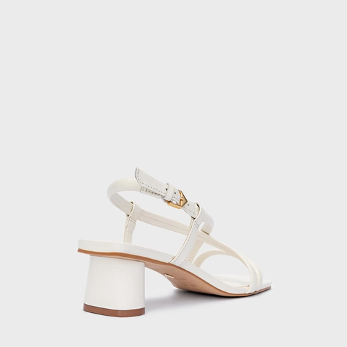 Sandália Tiras Salto Oval Médio Couro Off White Milk