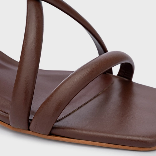 Sandália Tiras Salto Oval Médio Couro Marrom Brunette