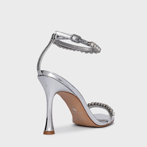 Sandália Unique Cristal Salto Fino Couro Spechio Prata