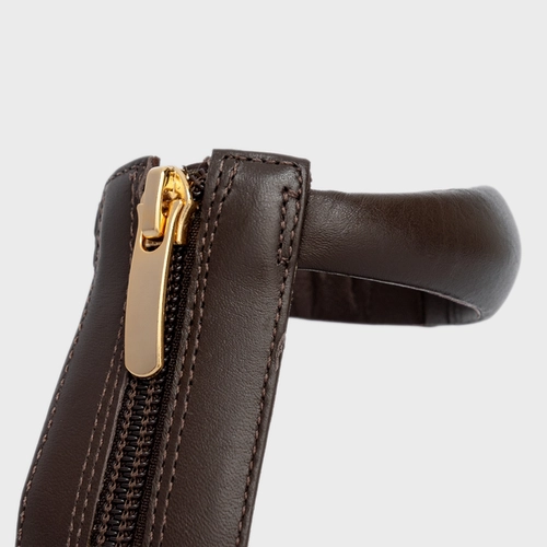 Sandália Puffy Tiras Salto Bloco Couro Marrom Dark Brown