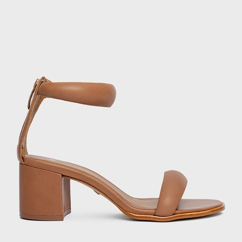 Sandália Puffy Tiras Salto Bloco Couro Marrom Luggage