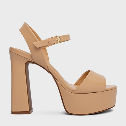 Sandália Maxi Plataforma Couro Bege Crema