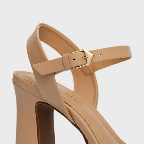 Sandália Maxi Plataforma Couro Bege Crema