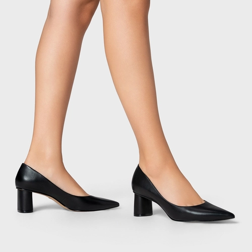 Scarpin Felícia Salto Oval Couro Preto