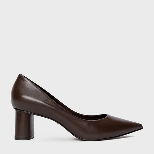 Scarpin Felícia Salto Oval Couro Marrom Dark Brown