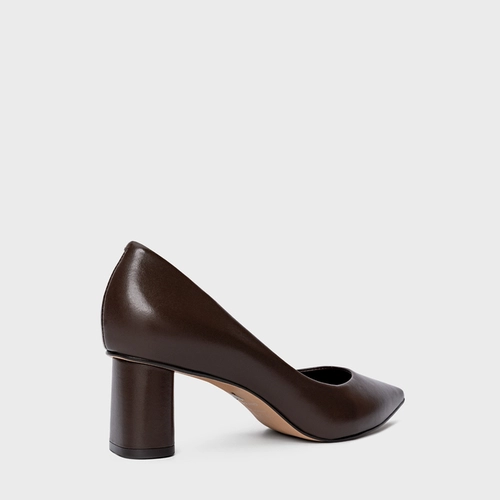 Scarpin Felícia Salto Oval Couro Marrom Dark Brown