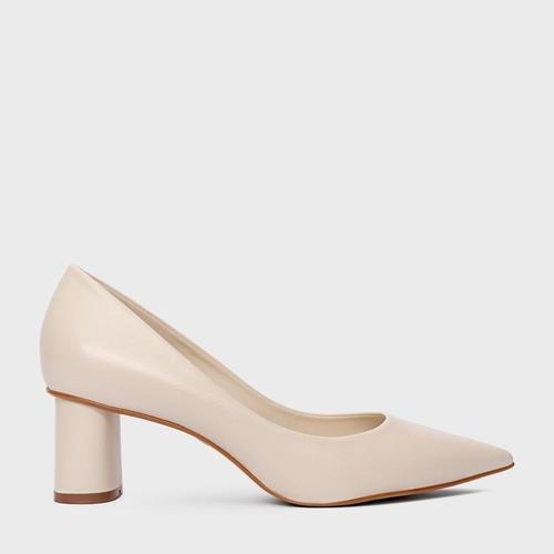 Scarpin Felícia Salto Oval Couro Off White Lait