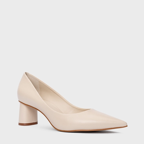 Scarpin Felícia Salto Oval Couro Off White Lait