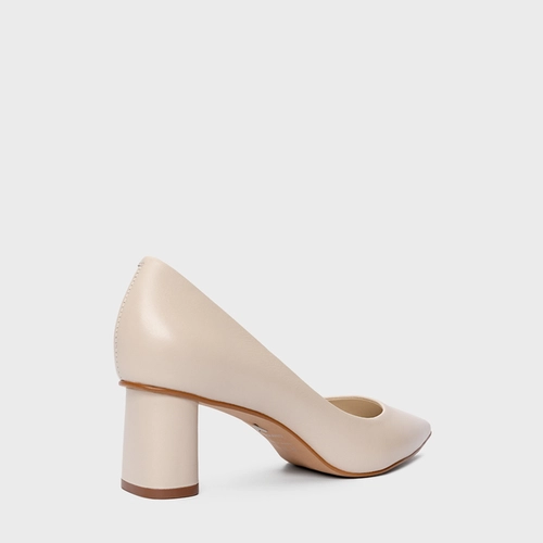 Scarpin Felícia Salto Oval Couro Off White Lait