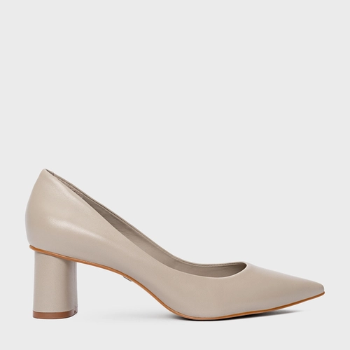 Scarpin Felícia Salto Oval Couro Cinza Cashmere