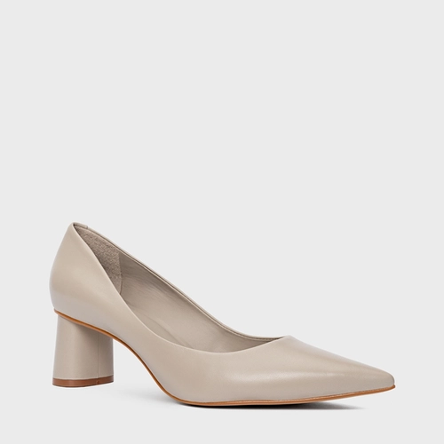 Scarpin Felícia Salto Oval Couro Cinza Cashmere