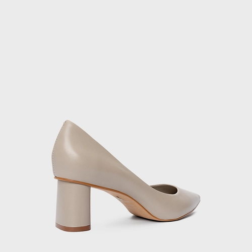 Scarpin Felícia Salto Oval Couro Cinza Cashmere