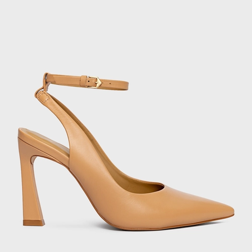 Scarpin Slingback Salto Yve Couro Bege Ginger