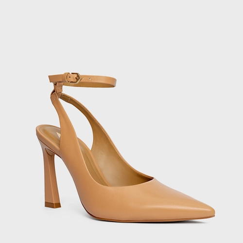 Scarpin Slingback Salto Yve Couro Bege Ginger