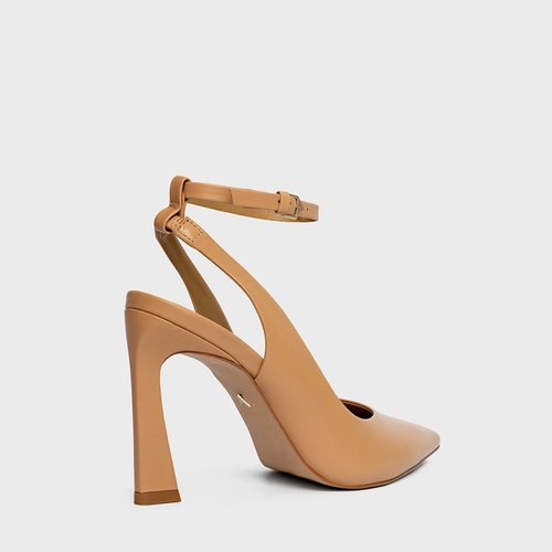 Scarpin Slingback Salto Yve Couro Bege Ginger
