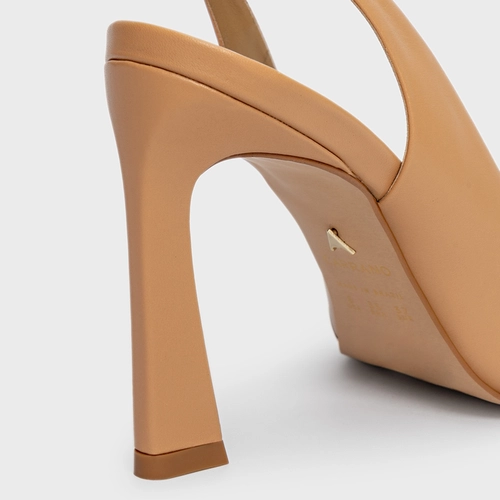Scarpin Slingback Salto Yve Couro Bege Ginger