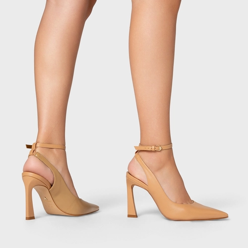 Scarpin Slingback Salto Yve Couro Bege Ginger