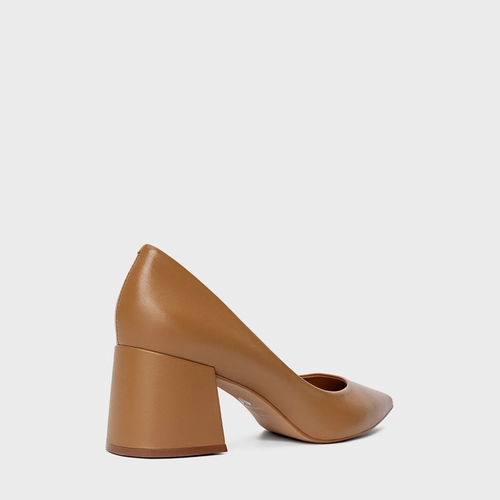 Scarpin Lauren Salto Bloco Couro Marrom Camel