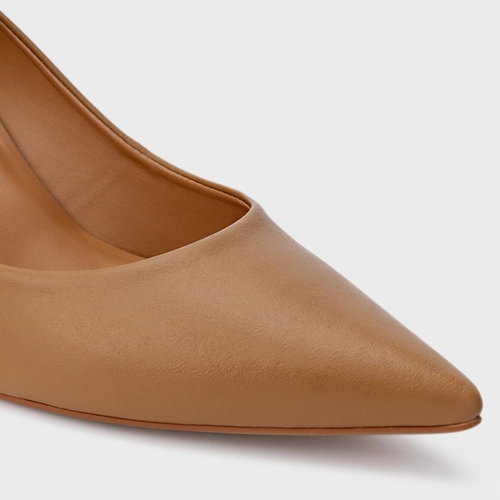 Scarpin Lauren Salto Bloco Couro Marrom Camel