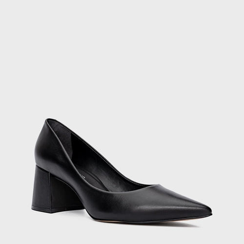 Scarpin Lauren Salto Bloco Couro Preto