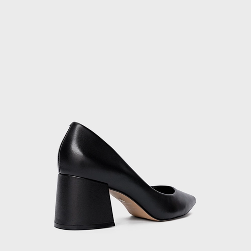 Scarpin Lauren Salto Bloco Couro Preto