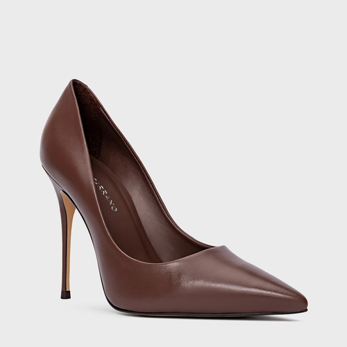 Scarpin Loretta Salto Fino Couro Marrom Chocolate