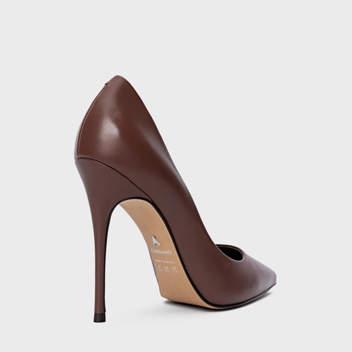 Scarpin Loretta Salto Fino Couro Marrom Chocolate