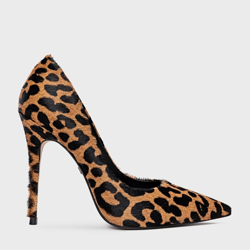 Scarpin Loretta Salto FIno Pelo Animal Print Camel