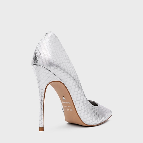 Scarpin Loretta Salto Fino Couro Snake Prata