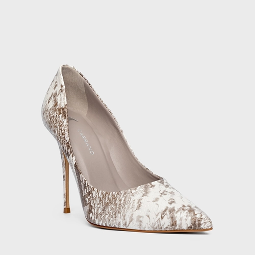 Scarpin Loretta Salto Fino Couro Animal Print Granite