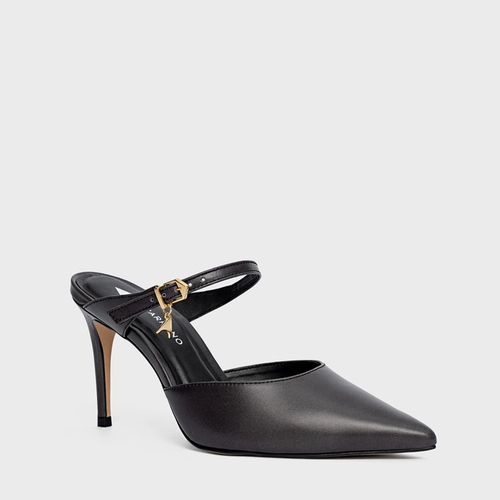 Mule Charm Salto Fino Couro Marrom Dark Grigio